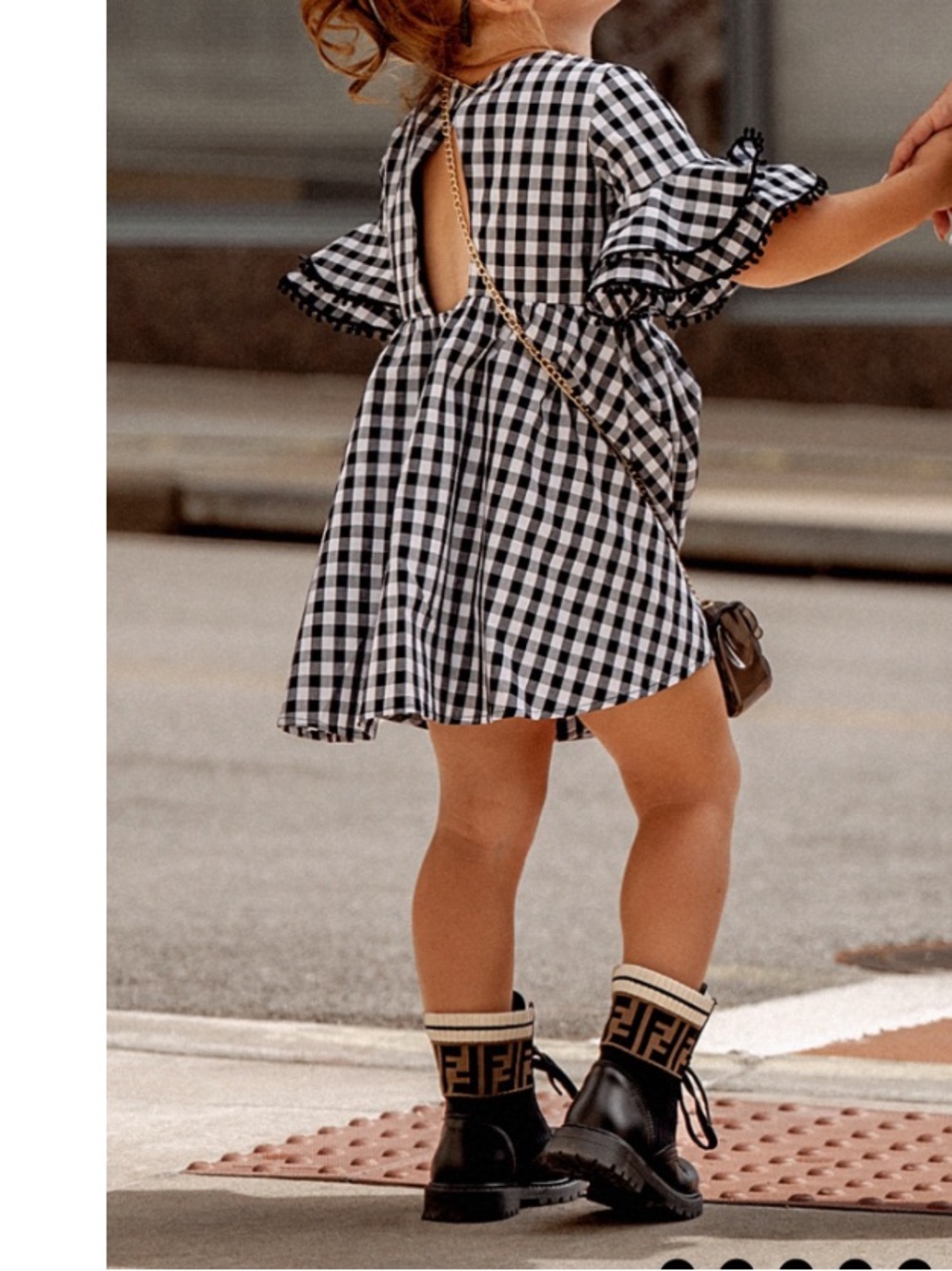 Gingham Open-Back girls Dress - Black & White size 5yrs